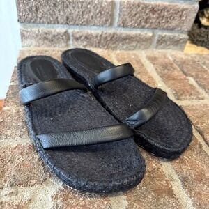 EVERLANE Shoes The Espadrille Sandal 10 Black Leather Jute Strappy Flat #0013